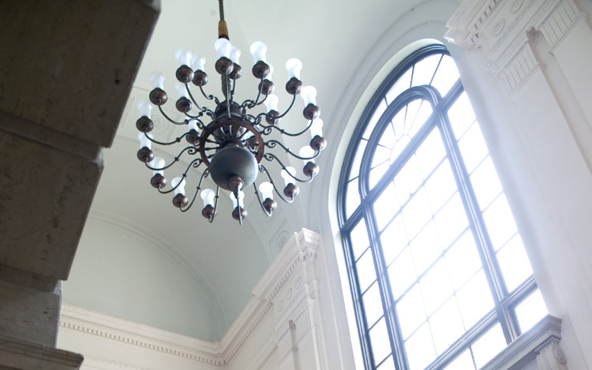 Interior stairwell of Warren Hall utilizing natural lighting