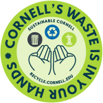 hands holding a recycling, landfill, and compost symbol 