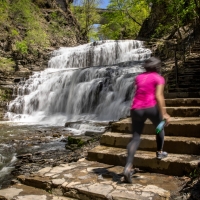 Woman walking in Cascadilla Gorge
