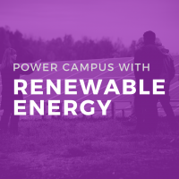 Purple icon with text: power campus with renewable energy