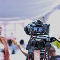 Woman interviewing for a film