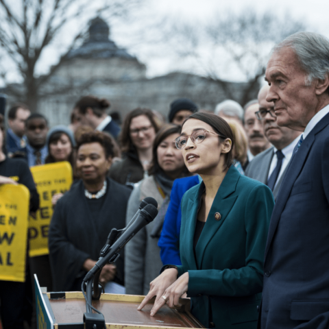 Ocasio-Cortez giving a speech