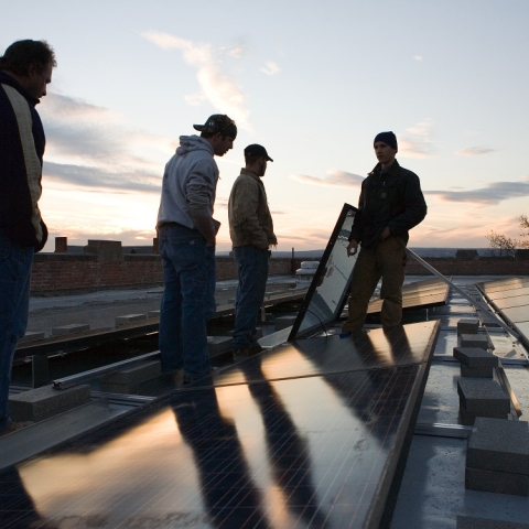 Installation of solar panels on Day Hall.