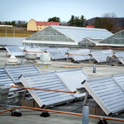 Solar collector system installed atop Guterman Research