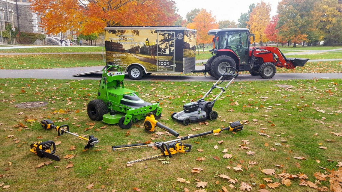 The solar power-generating trailer, developed by the Cornell University Sustainability Design group, shown here on the Arts Quad.
