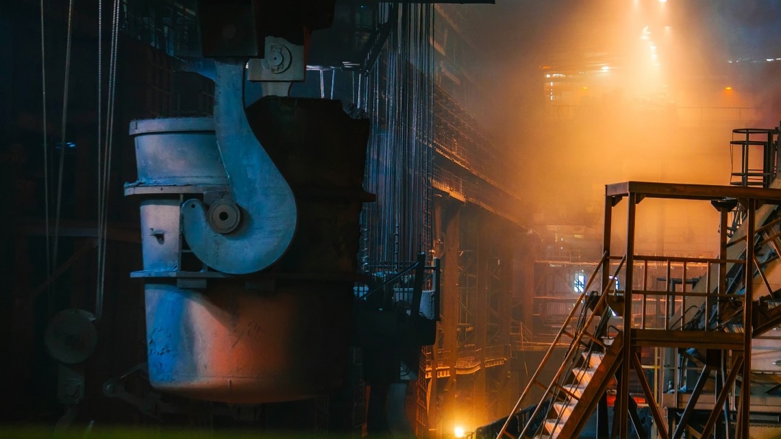 Inside a steel manufacturing plant.