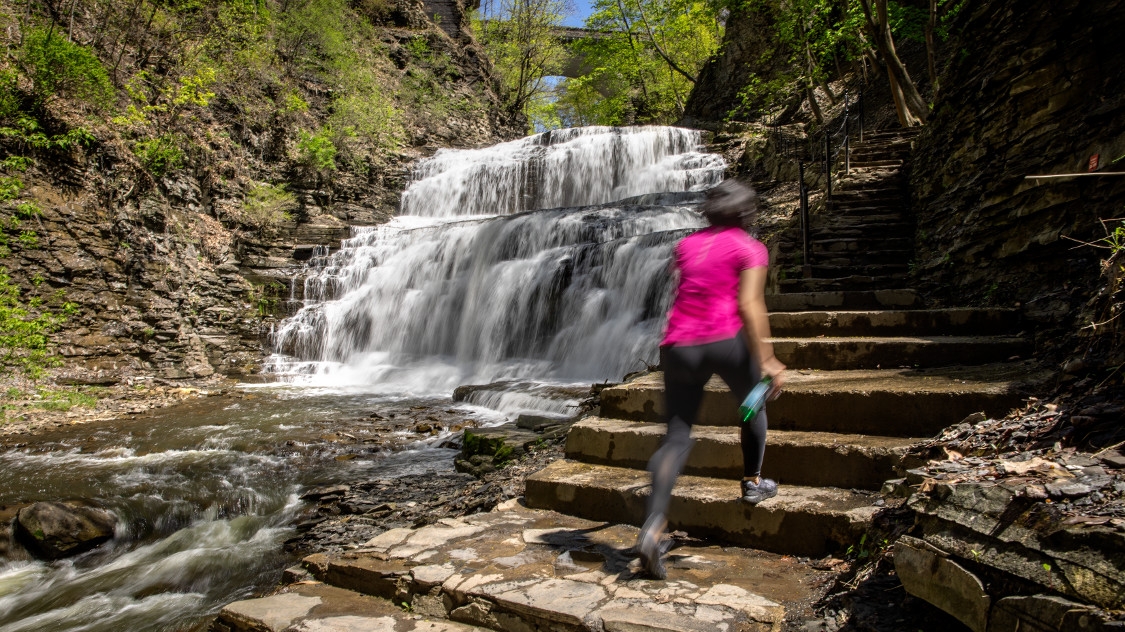 a woman hiking in the gorges