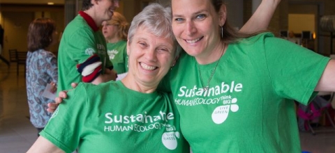 Staff wearing sustainability gear